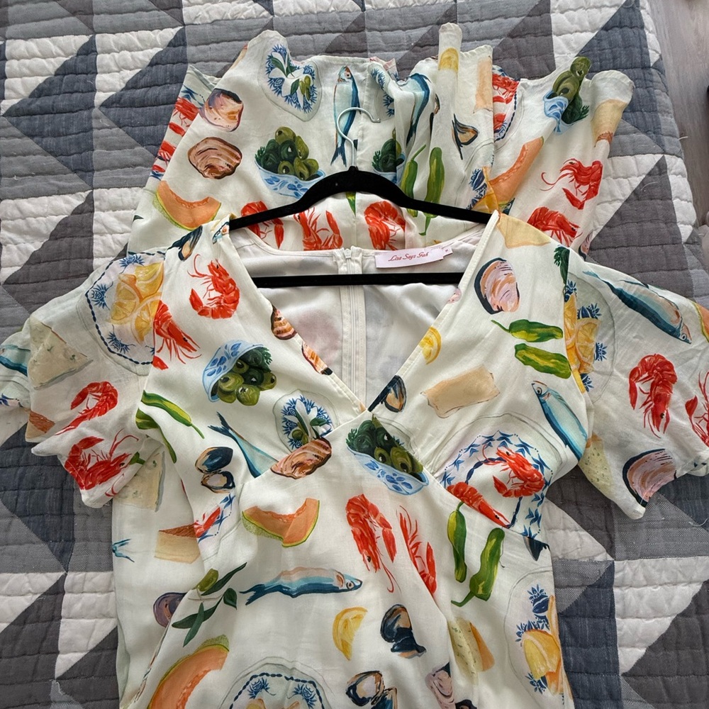 Lisa Says Gah Seafood Print Grace Dress - Tapas Ivory